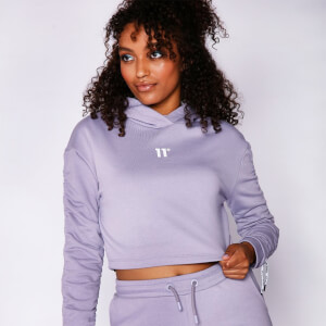 Women's Cropped Ruched Sleeve Hoodie - Lavender Grey
