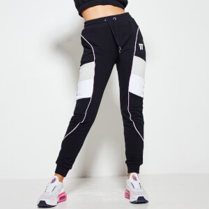 Women's Piped Panel Joggers - Black/White/Grey Marl/Pink