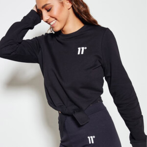 11 Degrees Womens Cropped Tie Front Graphic Sweatshirt – Black
