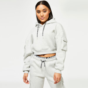 11 Degrees Women's Utility Cropped Pullover Hoodie - Grey Marl
