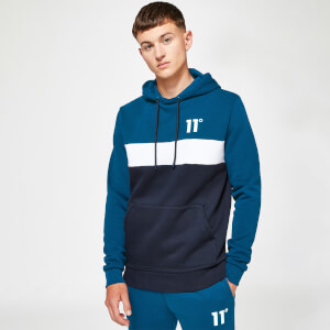 11 Degrees Triple Panel Pullover Hoodie – Navy / Midnight Blue / White