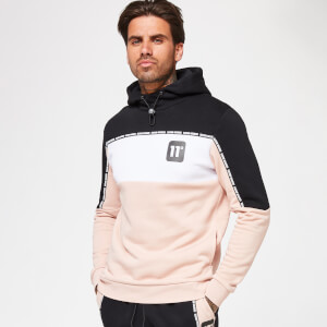 11 Degrees Men's Colour Block Taped Pullover Hoodie - Black/Putty Pink/White