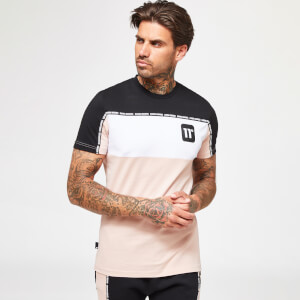 11 Degrees Colour Block Taped Short Sleeve T-Shirt – Black / Putty Pink / White