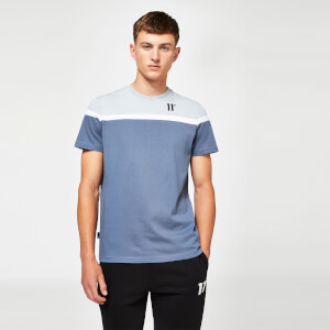 11 Degrees Contrast Fabric Cut & Sew Panel Short Sleeve T-Shirt - Twister Grey/Titanium Grey/White