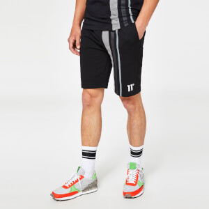11 Degrees Cut & Sew Contrast Stripe Sweat Shorts - Black/Dark Charcoal Marl/Charcoal