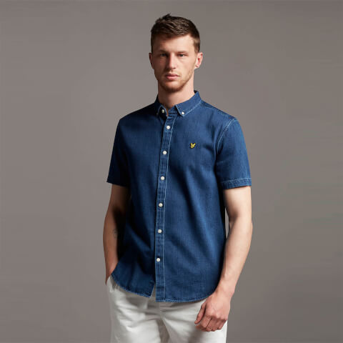 Men's Denim Short Sleeve Shirt - Mid Wash