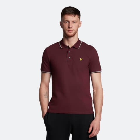Men's Tipped Polo Shirt - Burgundy/Mid Grey Marl