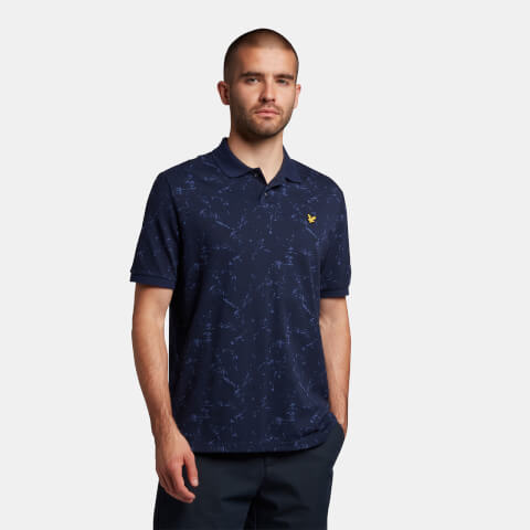 Men's Paint Splatter Print Polo Shirt - Navy