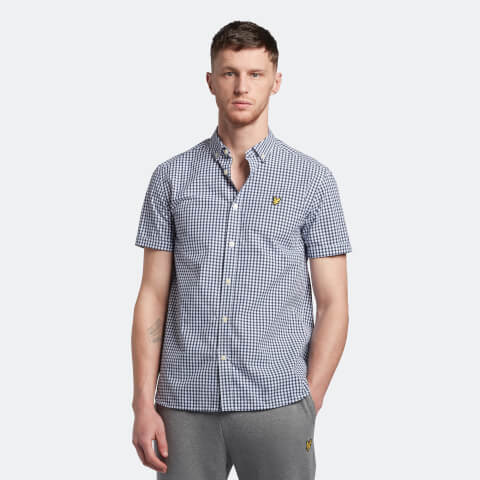 Men's Short Sleeve Gingham Shirt - Navy/White
