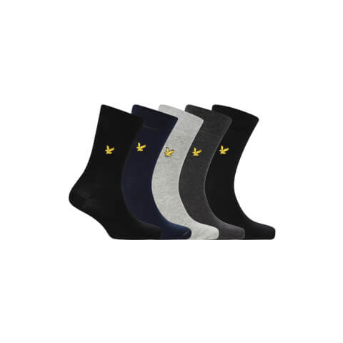 Men's 5 Pack Core Socks Plain - Black/Black/Peacoat/Grey Marl/Dark Grey Marl