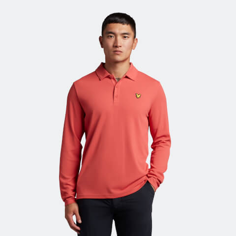 Men's Golf Long Sleeve Technical Polo Shirt - Shrimp