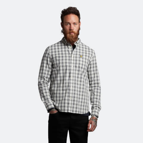 Men's Check Poplin Shirt - Mid Grey Marl/ Touchline White
