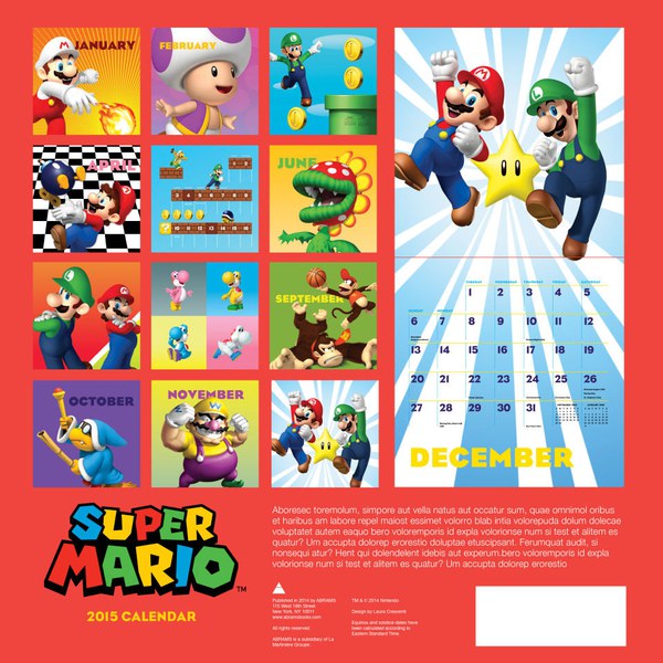 Super Mario Brothers 2015 Wall Calendar Nintendo Official UK Store