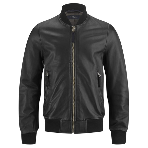 Paul Smith Jeans Men's Leather Bomber Jacket - Black - Free UK Delivery ...