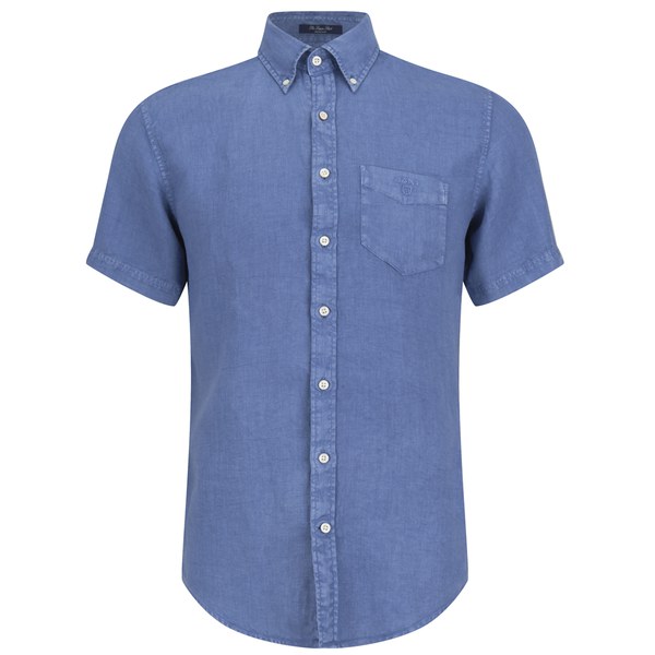 GANT Men's Linen Short Sleeve Shirt - Blue Mens Clothing | TheHut.com