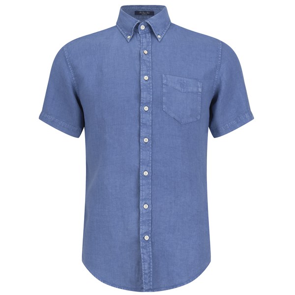 GANT Men's Linen Short Sleeve Shirt Blue Mens Clothing