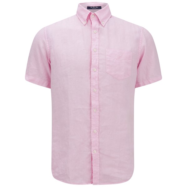 GANT Men's Linen Short Sleeve Shirt Pink Mens Clothing