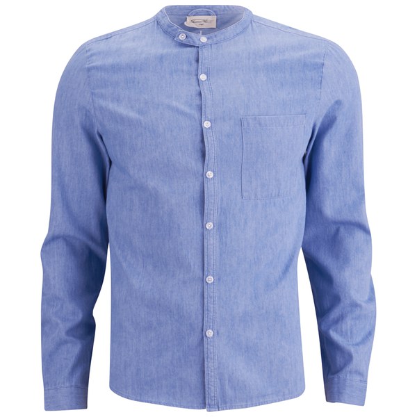 American Vintage Men's Collar Detail Long Sleeve Shirt - Blue - Free UK ...