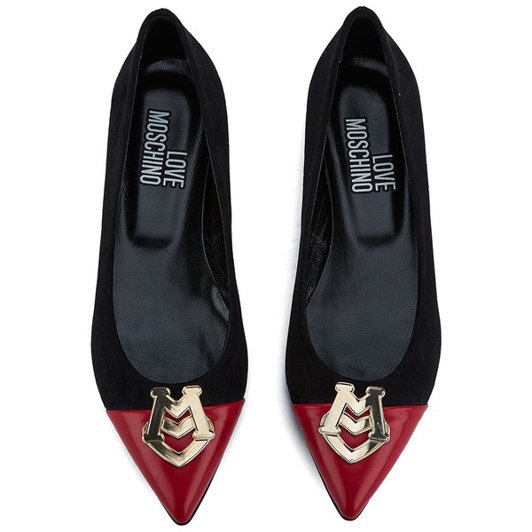 Love Moschino Women's Pointed Suede Flats - Black/Red - Free UK ...