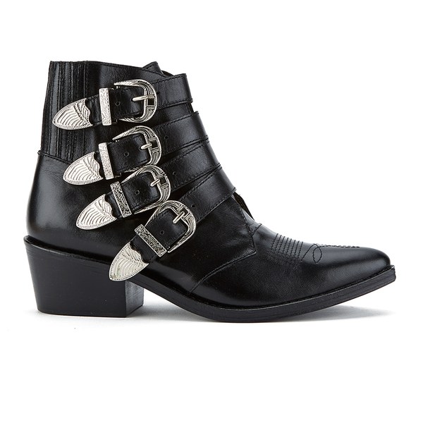 Toga Pulla Women's Buckle Side Leather Heeled Ankle Boots - Black ...