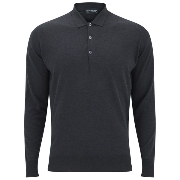 John Smedley Mens Cotswold Merino Wool Long Sleeve Polo Shirt - Soot ...