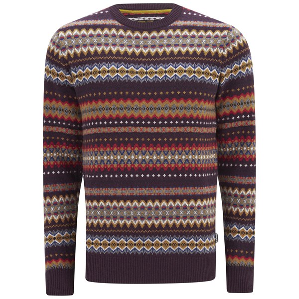Barbour Heritage Men's Caistown Fair Isle Crew Jumper Merlot Free