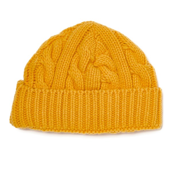 Oliver Spencer Men's Cable Knit Beanie Hat Yellow