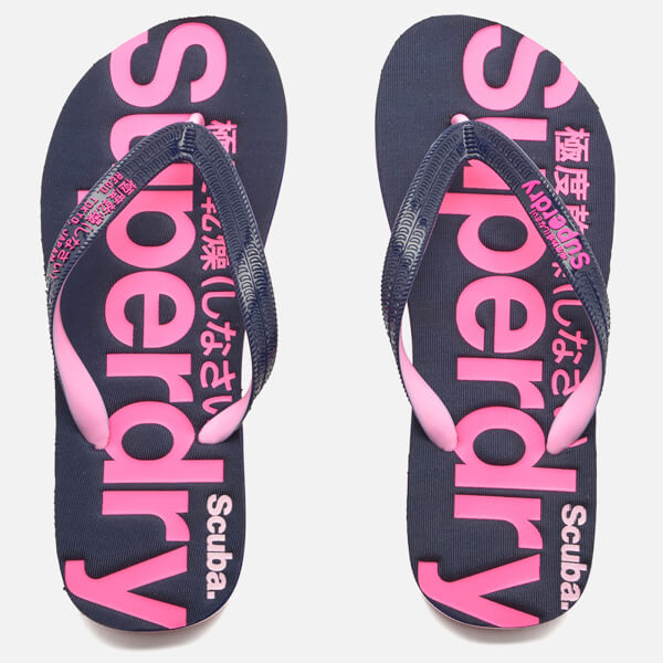 Superdry Women's Scuba Flip Flops - French Navy/Fluro Pink