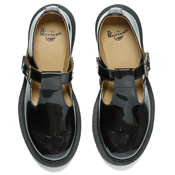 Dr. Martens Women's Polley Patent Lamper T Bar Flat Shoes - Black ...