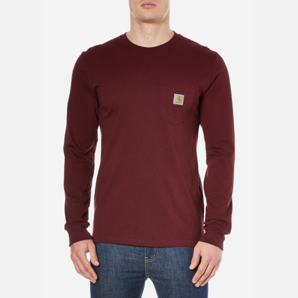 Carhartt Men's Long Sleeve Pocket T-Shirt - Burgundy - Free UK Delivery ...