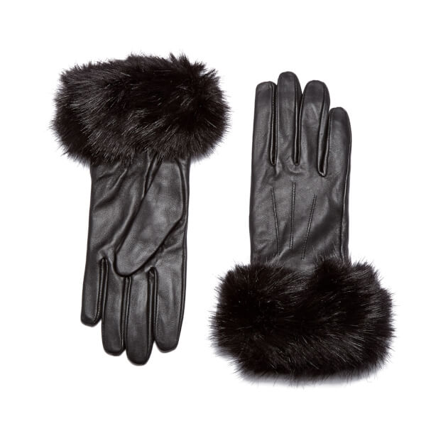 Barbour Women's Faux Fur Trimmed Leather Gloves - Black - Free UK ...