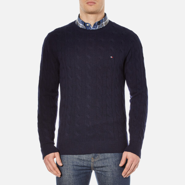 Tommy Hilfiger Men's Cable Knit Jumper Navy Blazer Mens Clothing