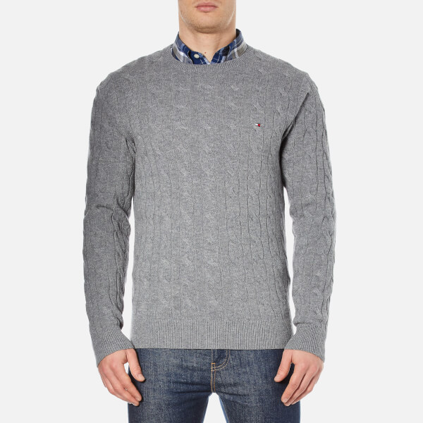 Tommy Hilfiger Men's Cable Knit Jumper Silver Fog Heather Mens