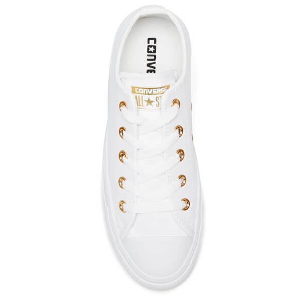 white leather converse gold eyelets