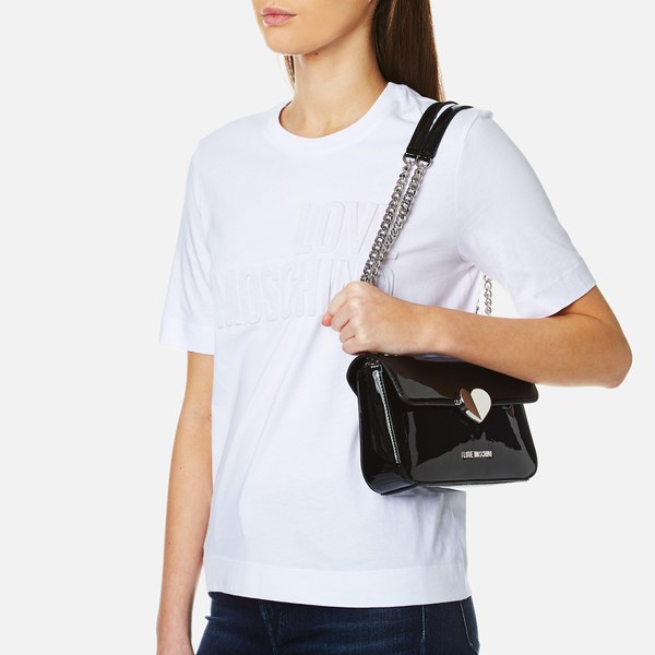 Love Moschino Women&#39;s Love Mini Heart Double Chain Strap Shoulder Bag - Black