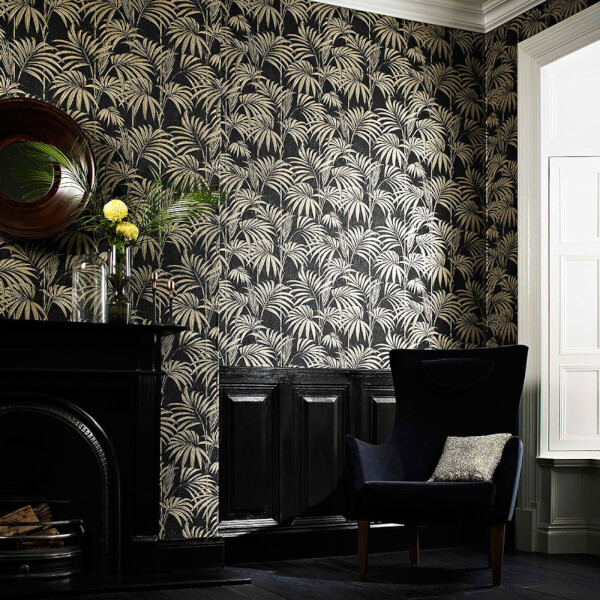 Julien Macdonald Honolulu Glitter Palm Print Black Gold Wallpaper Julien Macdonald Honolulu Glitter Palm Print Black Gold Wallpaper