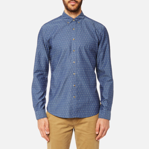 Joules Men's Long Sleeve Slim Fit Shirt Indigo Spot Mens Clothing
