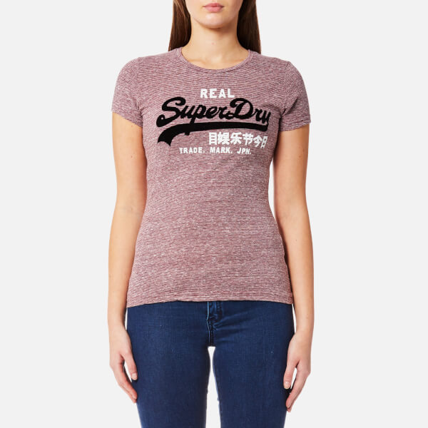 Superdry Women's Vintge Logo Lg Stripe T-Shirt - Egerie Burgundy/Michigan Mauve Stripe