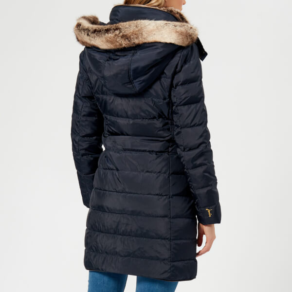 Joules Women's Caldecott Feather and Down Coat with Faux Fur Trim Hood ...