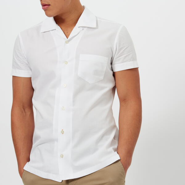 BOSS Orange Men's Esalsa Cuban Collar Short Sleeve Shirt - White Mens ...