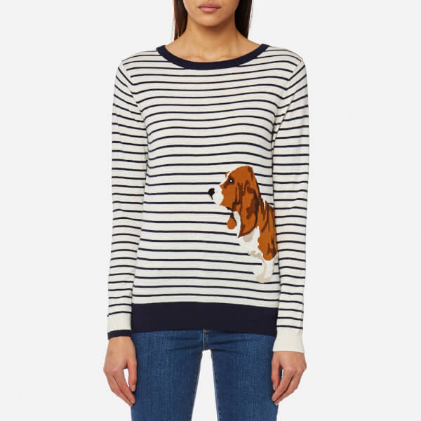 Joules Women's Miranda Basset Hound Intarsia Jumper Navy Cream Womens
