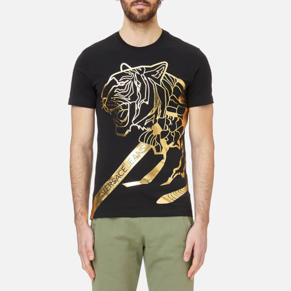Versace Jeans Men S Foil Print Tiger T Shirt Black Gold Clothing