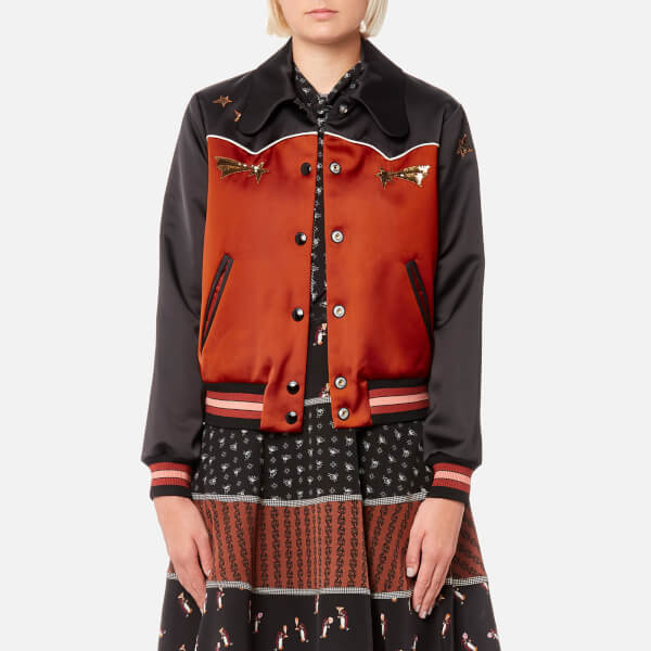 Coach Women's Shrunken Varsity Jacket Port/Black Free UK Delivery