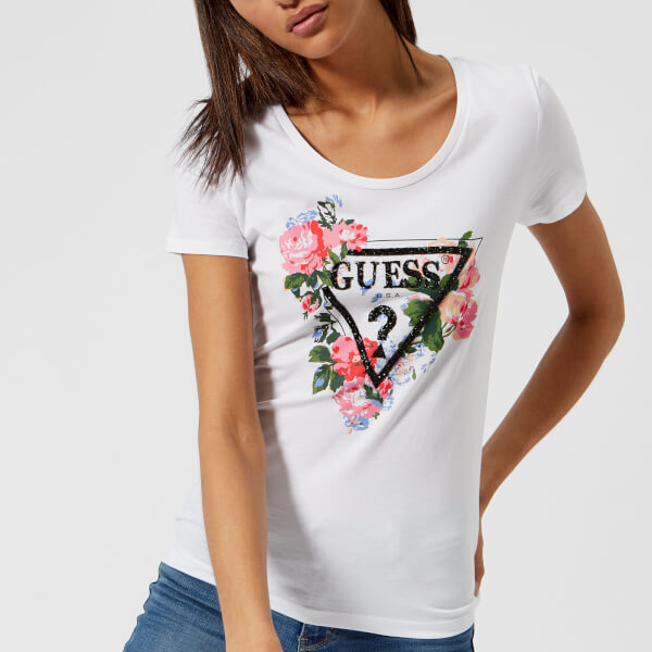 Guess T Shirt Damen / Guess Women's Roses T-Shirt - True White Womens ...