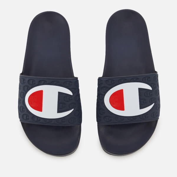 Champion Men's Logo Pool Slide Sandals - Navy - Free UK Delivery over £50