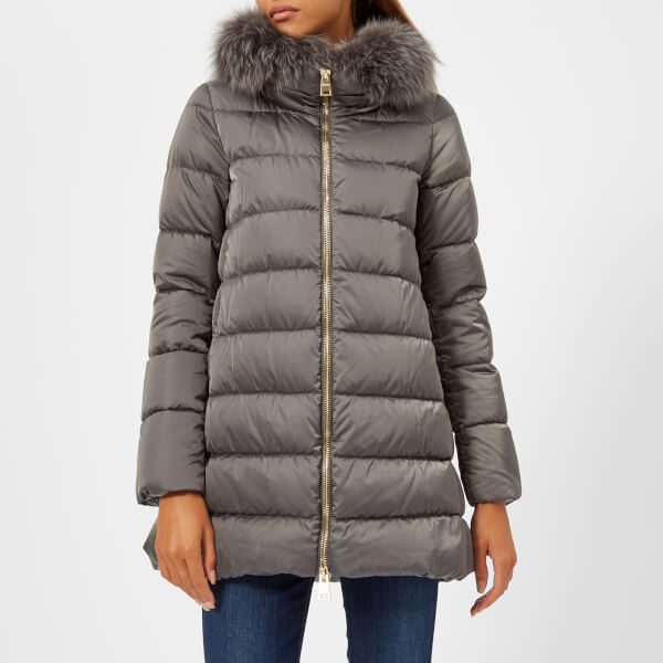 Herno Women's Down Padded Coat with Fur Collar Grey Free UK