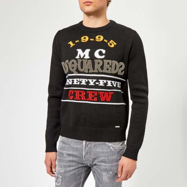 Dsquared2 Men's Logo Knitted Jumper Black Embroidered Free UK