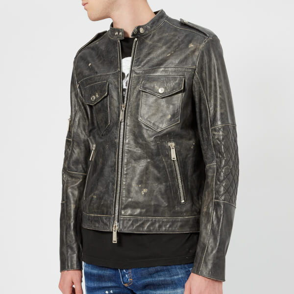 Dsquared2 Men S Calf Leather Jacket Dark Grey Free Uk Delivery Dsquared2 Men S Calf Leather Jacket Dark Grey Image 1