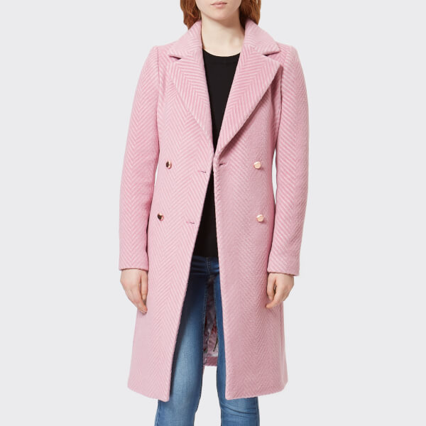 Ted Baker Women's Saffra Chevron Wool Midi Coat Light Pink Womens