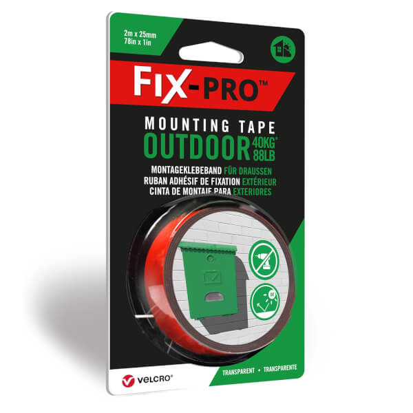 VELCRO Mounting Tape 2m x 25mm Clr Outdoor Homebase
